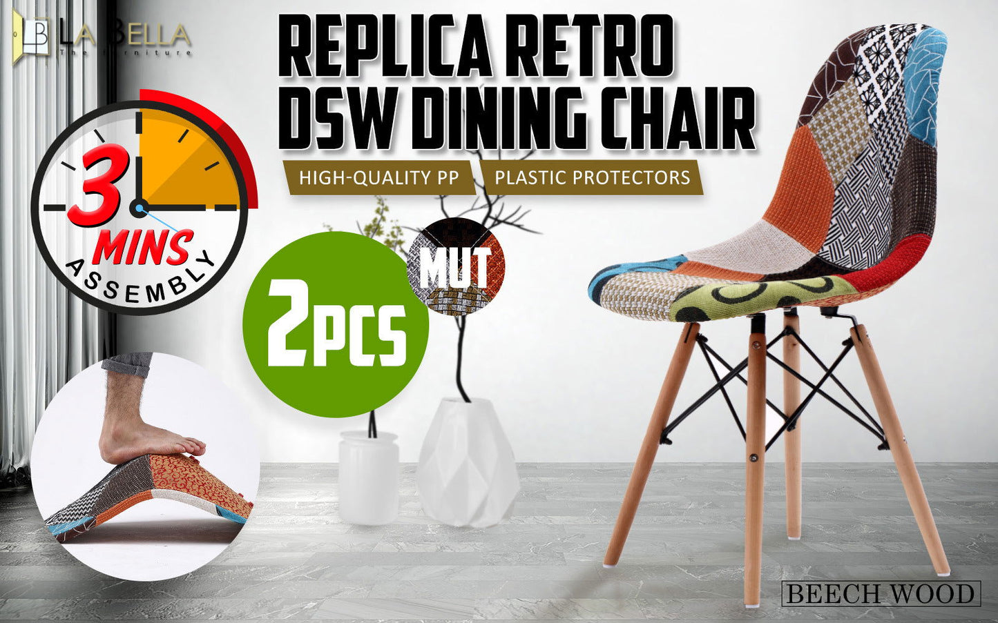 2X Retro Dining Cafe Chair DSW MULTI COLOUR - Cosy Abode