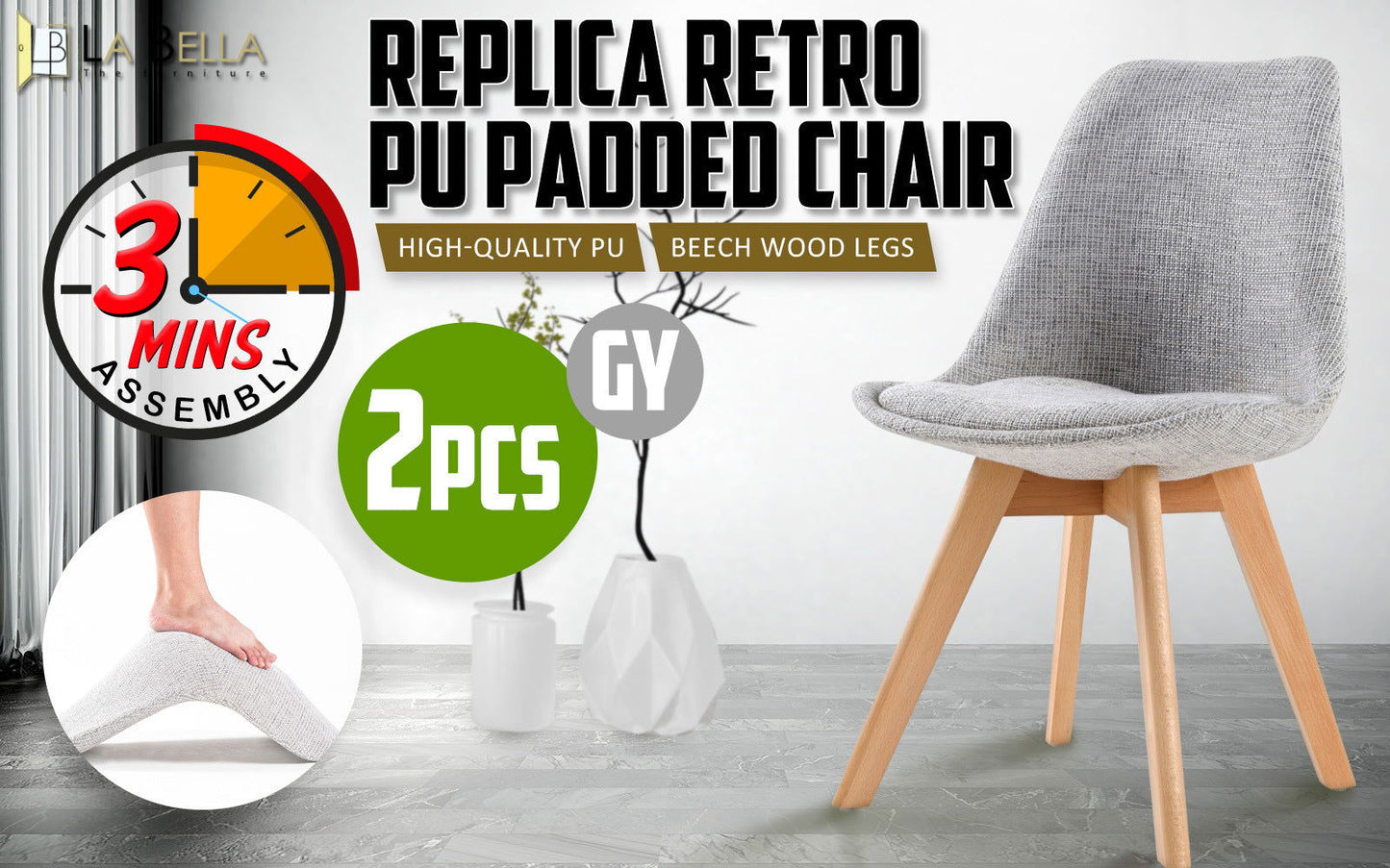 2X Retro Dining Cafe Chair Padded Seat GREY - Cosy Abode