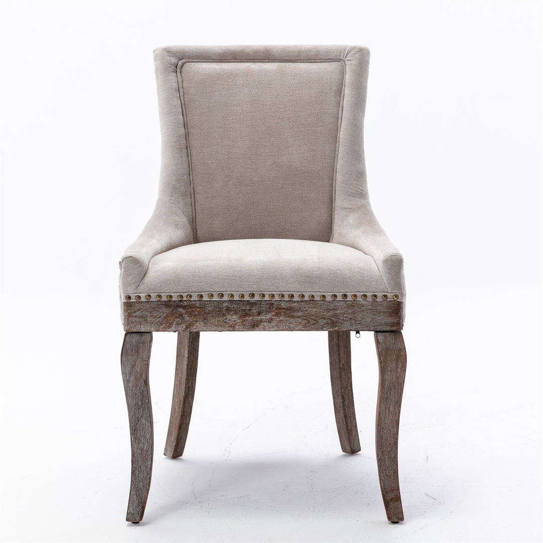 2X Solid Wood Fabric Upholstered Dining Chair Luxury Accent Chairs with Nailhead - Cosy Abode