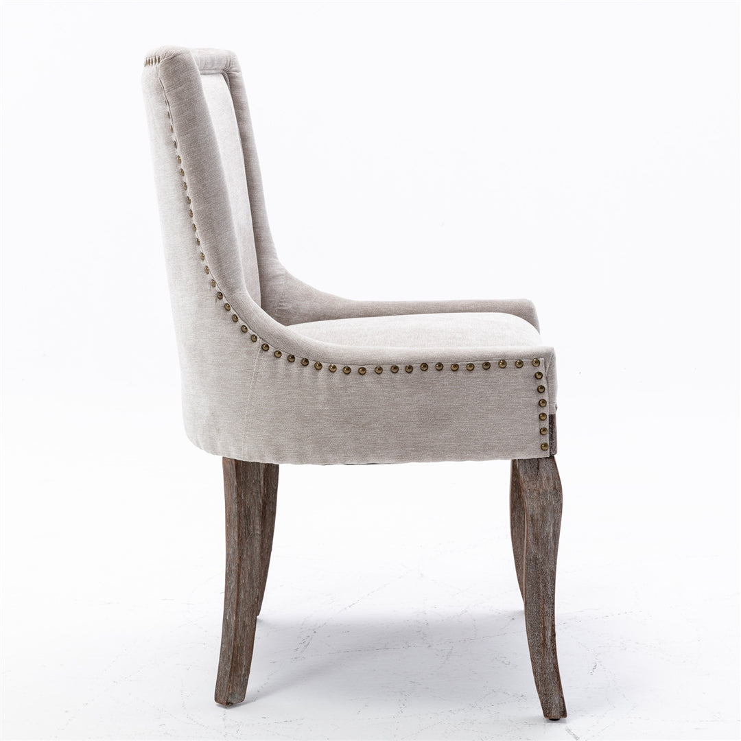 2X Solid Wood Fabric Upholstered Dining Chair Luxury Accent Chairs with Nailhead - Cosy Abode