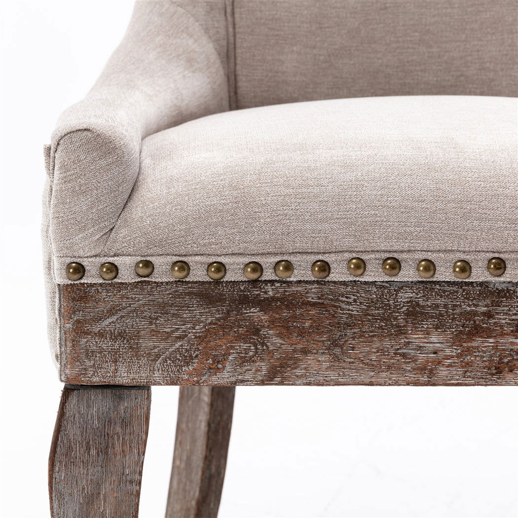 2X Solid Wood Fabric Upholstered Dining Chair Luxury Accent Chairs with Nailhead - Cosy Abode