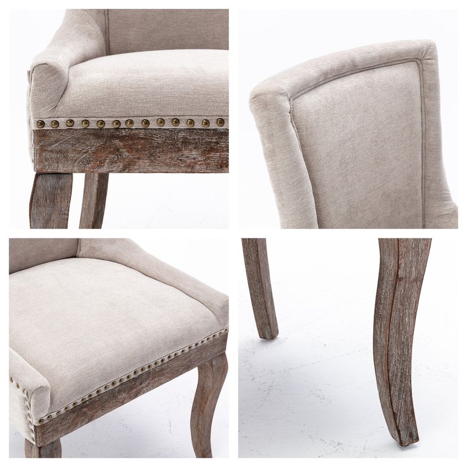 2X Solid Wood Fabric Upholstered Dining Chair Luxury Accent Chairs with Nailhead - Cosy Abode