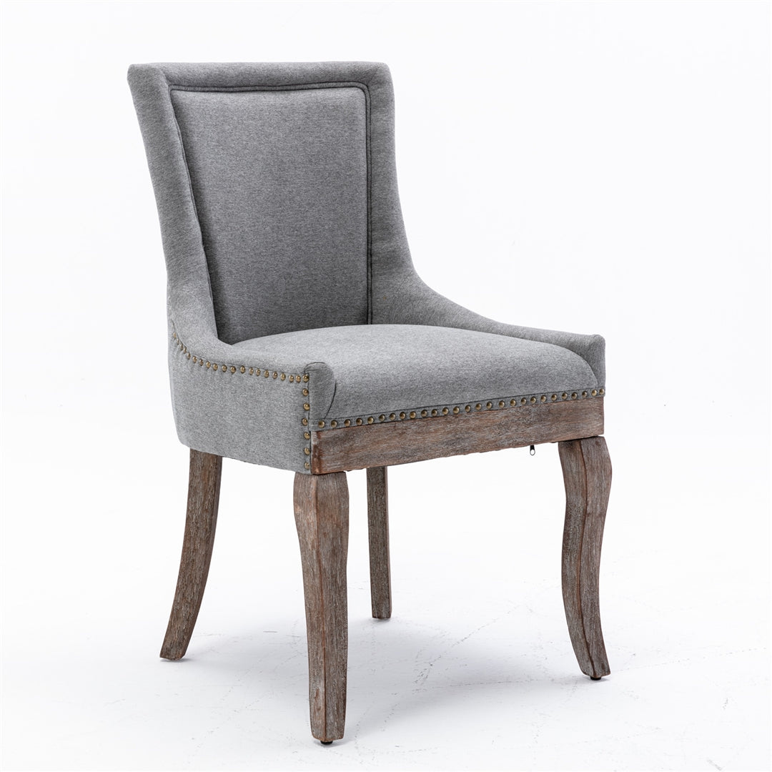 2X Solid Wood Fabric Upholstered Dining Chair Luxury Accent Chairs with Nailhead - Cosy Abode