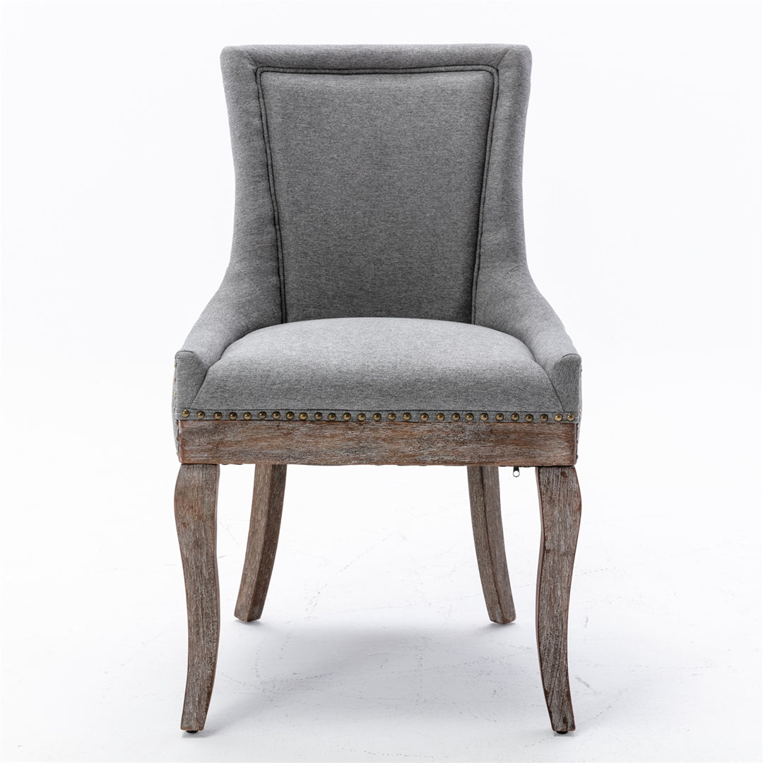 2X Solid Wood Fabric Upholstered Dining Chair Luxury Accent Chairs with Nailhead - Cosy Abode