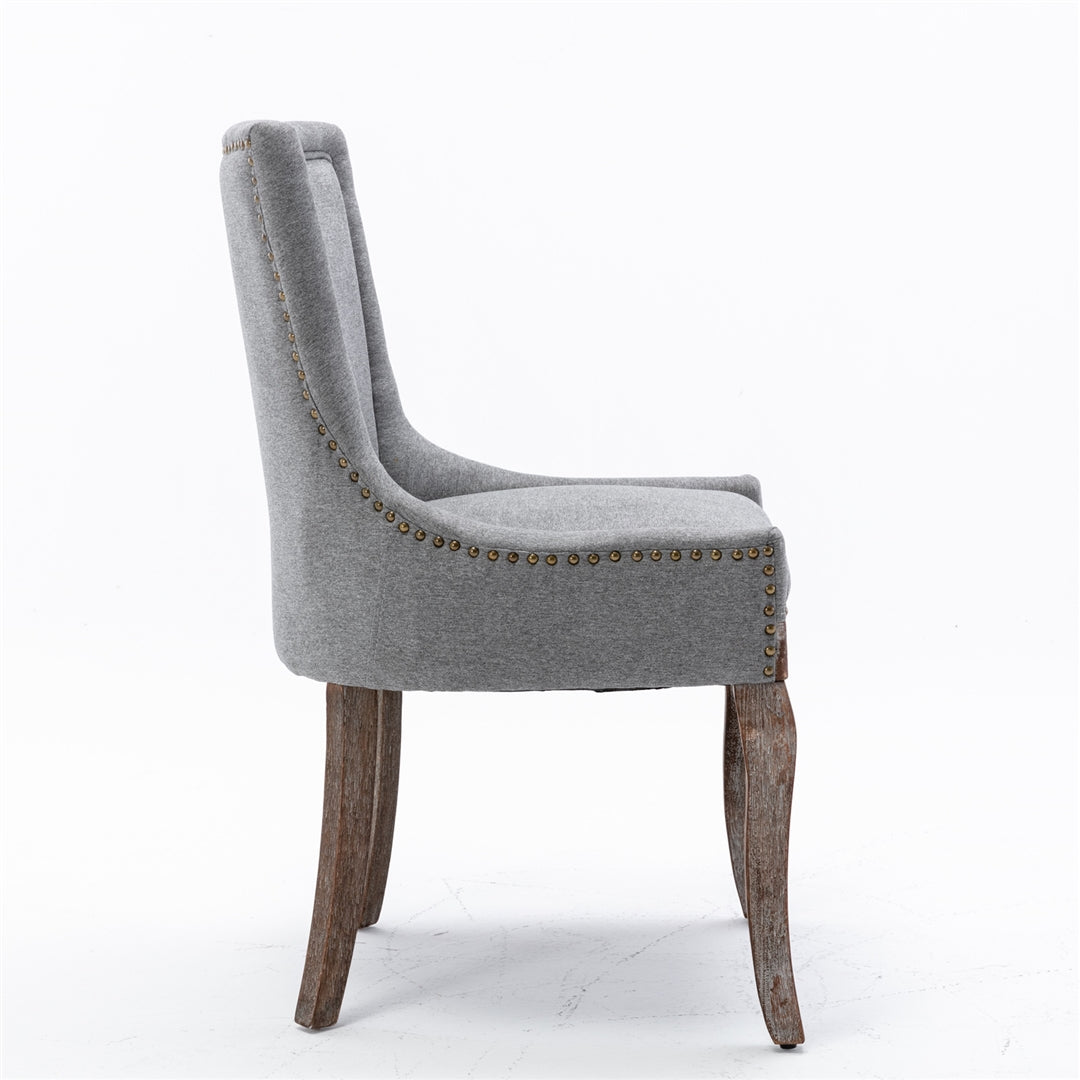 2X Solid Wood Fabric Upholstered Dining Chair Luxury Accent Chairs with Nailhead - Cosy Abode