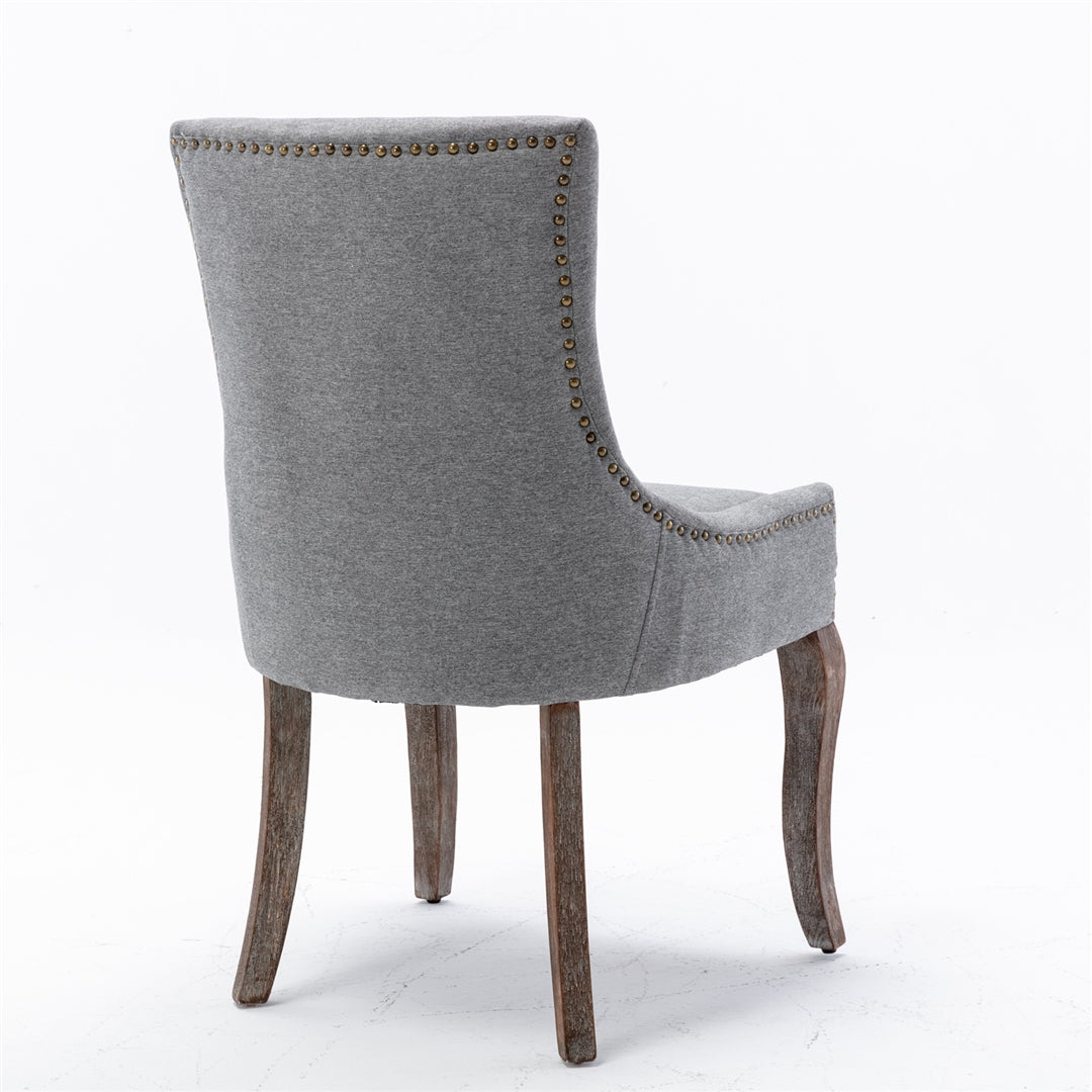 2X Solid Wood Fabric Upholstered Dining Chair Luxury Accent Chairs with Nailhead - Cosy Abode