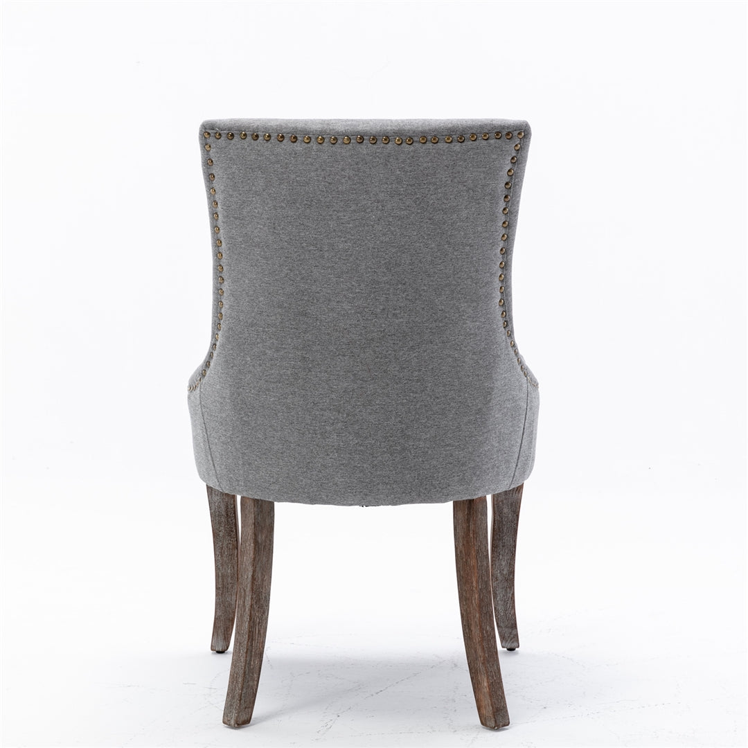 2X Solid Wood Fabric Upholstered Dining Chair Luxury Accent Chairs with Nailhead - Cosy Abode