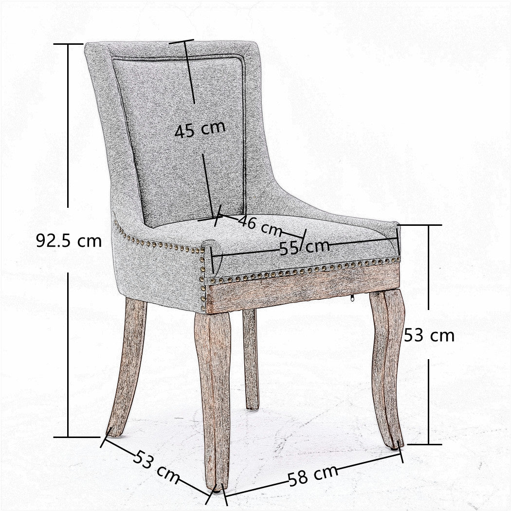 2X Solid Wood Fabric Upholstered Dining Chair Luxury Accent Chairs with Nailhead - Cosy Abode