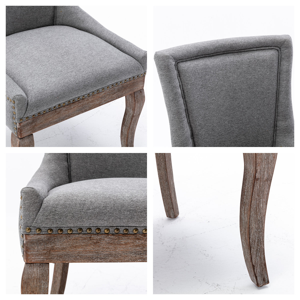 2X Solid Wood Fabric Upholstered Dining Chair Luxury Accent Chairs with Nailhead - Cosy Abode