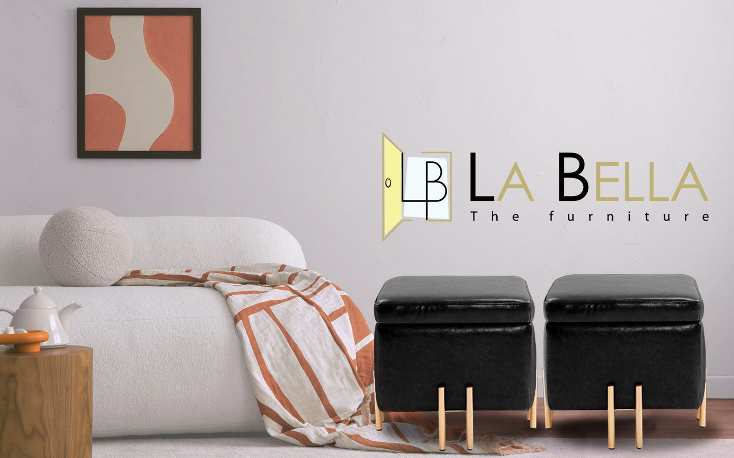 2X Storage Ottoman Foot Stool Cube Tuffet Seat 45cm PU Leather BLACK - Cosy Abode