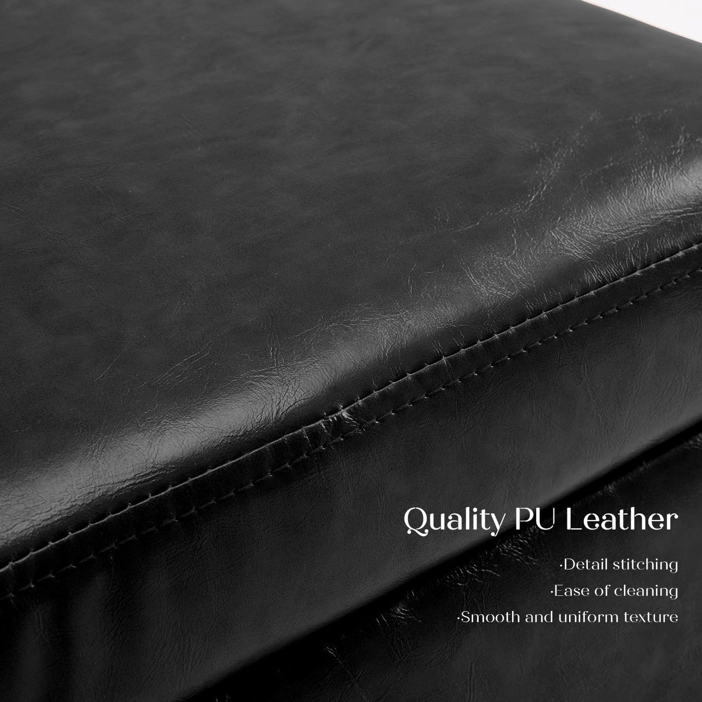 2X Storage Ottoman Foot Stool Cube Tuffet Seat 45cm PU Leather BLACK - Cosy Abode