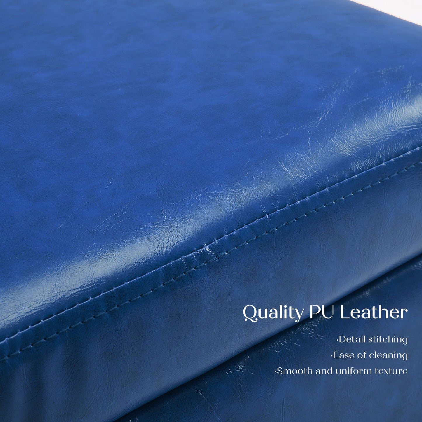 2X Storage Ottoman Foot Stool Cube Tuffet Seat 45cm PU Leather BLUE - Cosy Abode