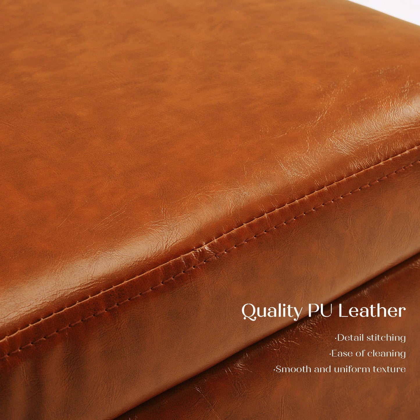 2X Storage Ottoman Foot Stool Cube Tuffet Seat 45cm PU Leather BROWN - Cosy Abode