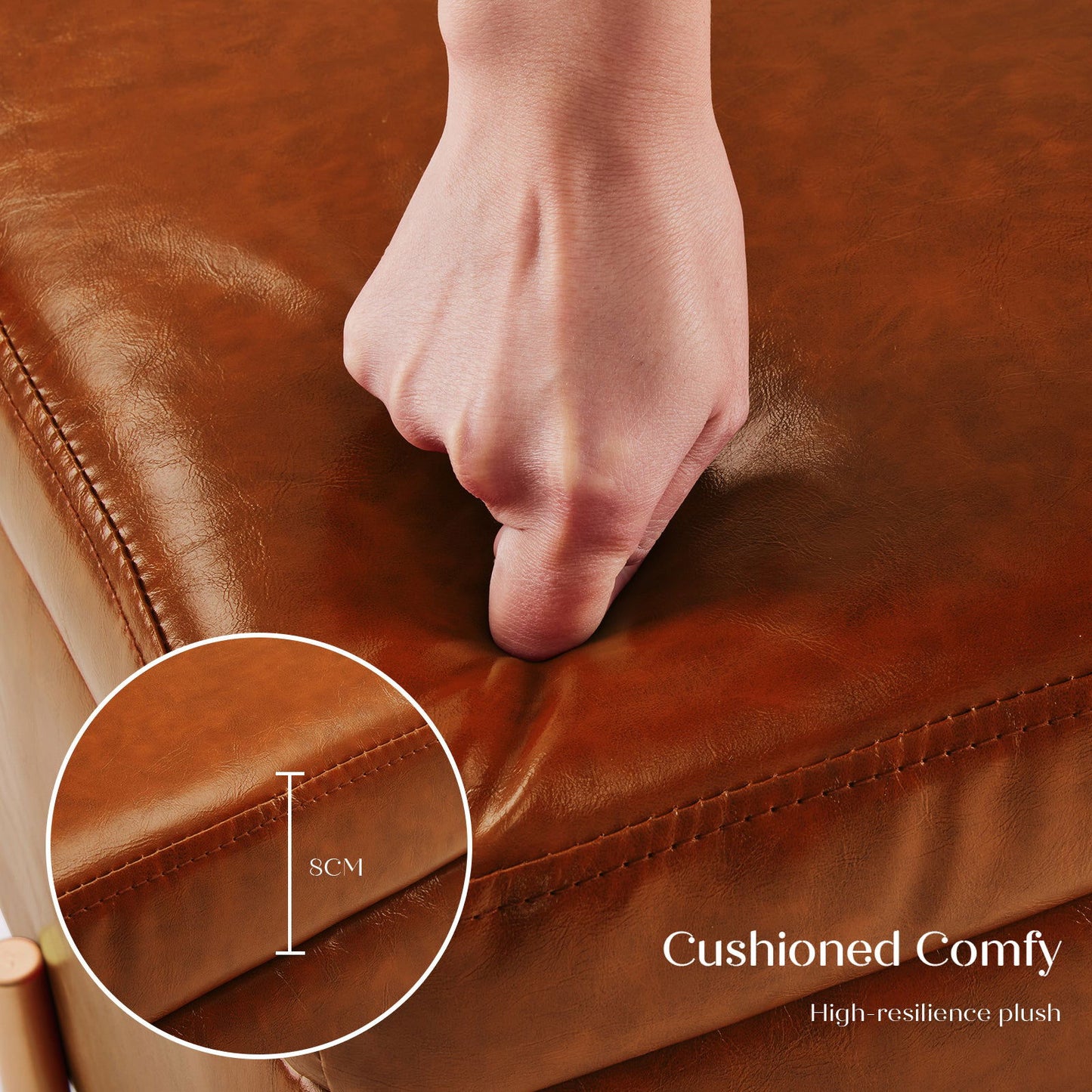 2X Storage Ottoman Foot Stool Cube Tuffet Seat 45cm PU Leather BROWN - Cosy Abode