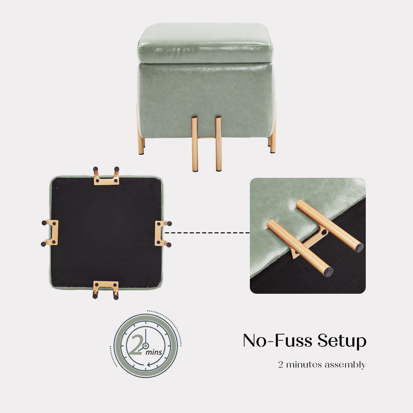 2X Storage Ottoman Foot Stool Cube Tuffet Seat 45cm PU Leather GREEN - Cosy Abode