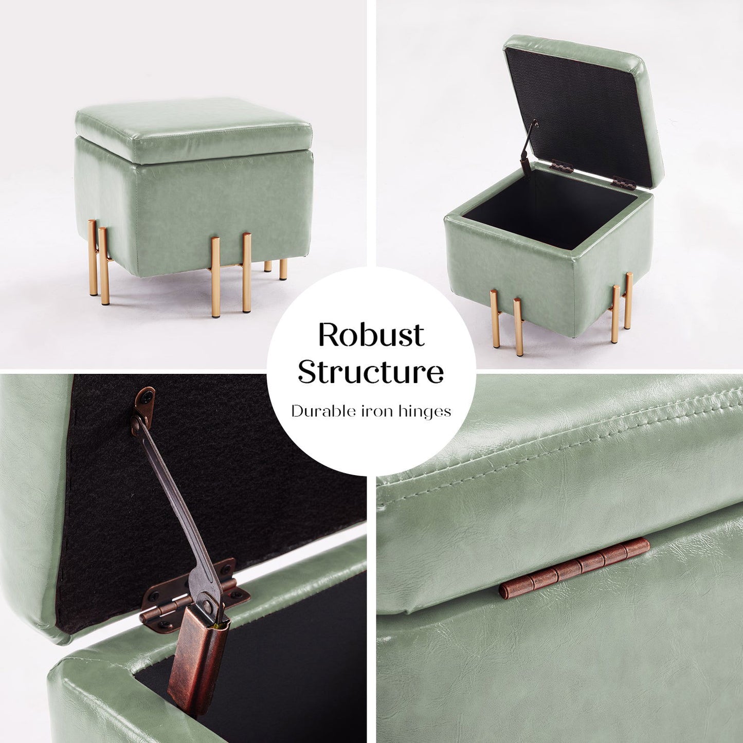 2X Storage Ottoman Foot Stool Cube Tuffet Seat 45cm PU Leather GREEN - Cosy Abode