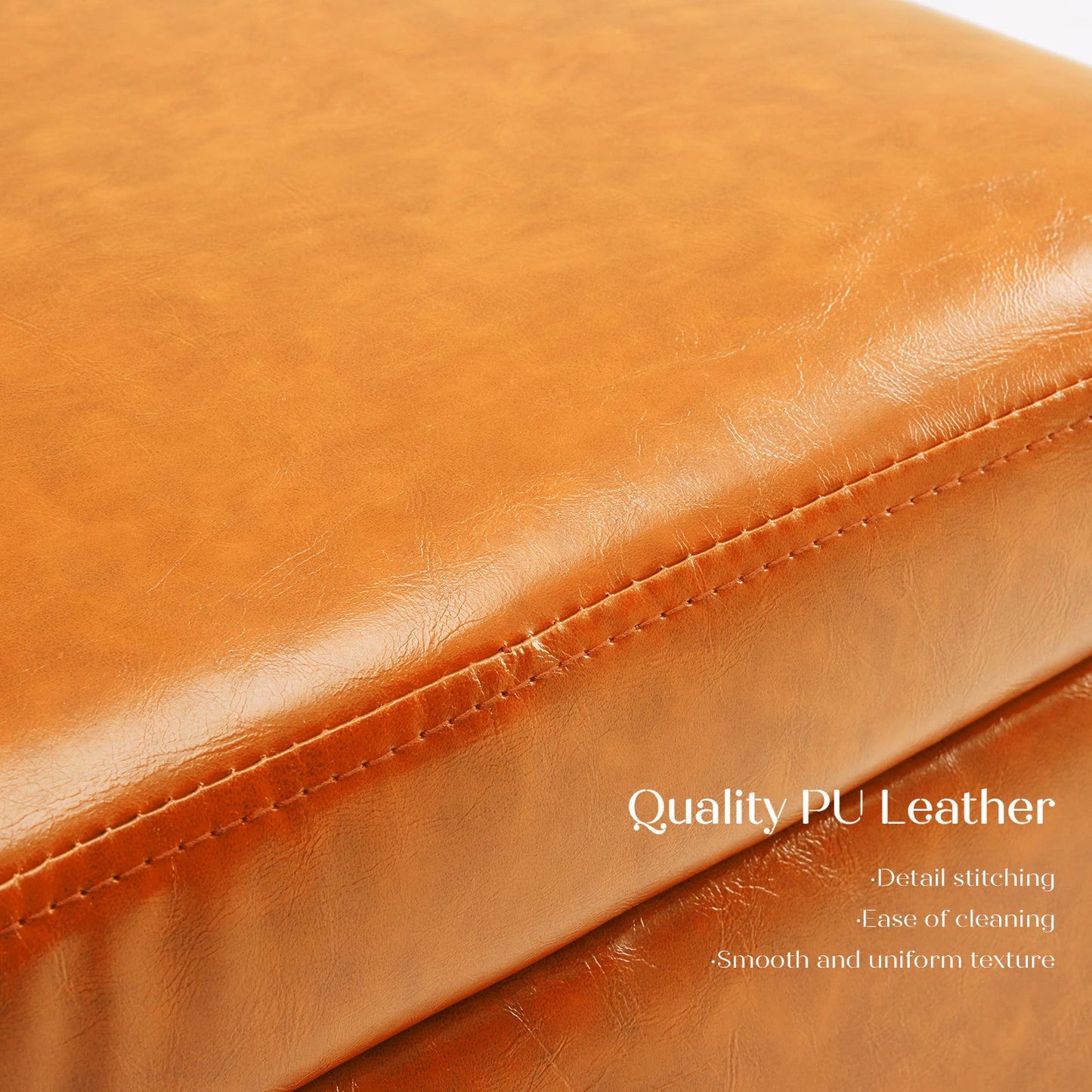2X Storage Ottoman Foot Stool Cube Tuffet Seat 45cm PU Leather LIGHT BROWN - Cosy Abode