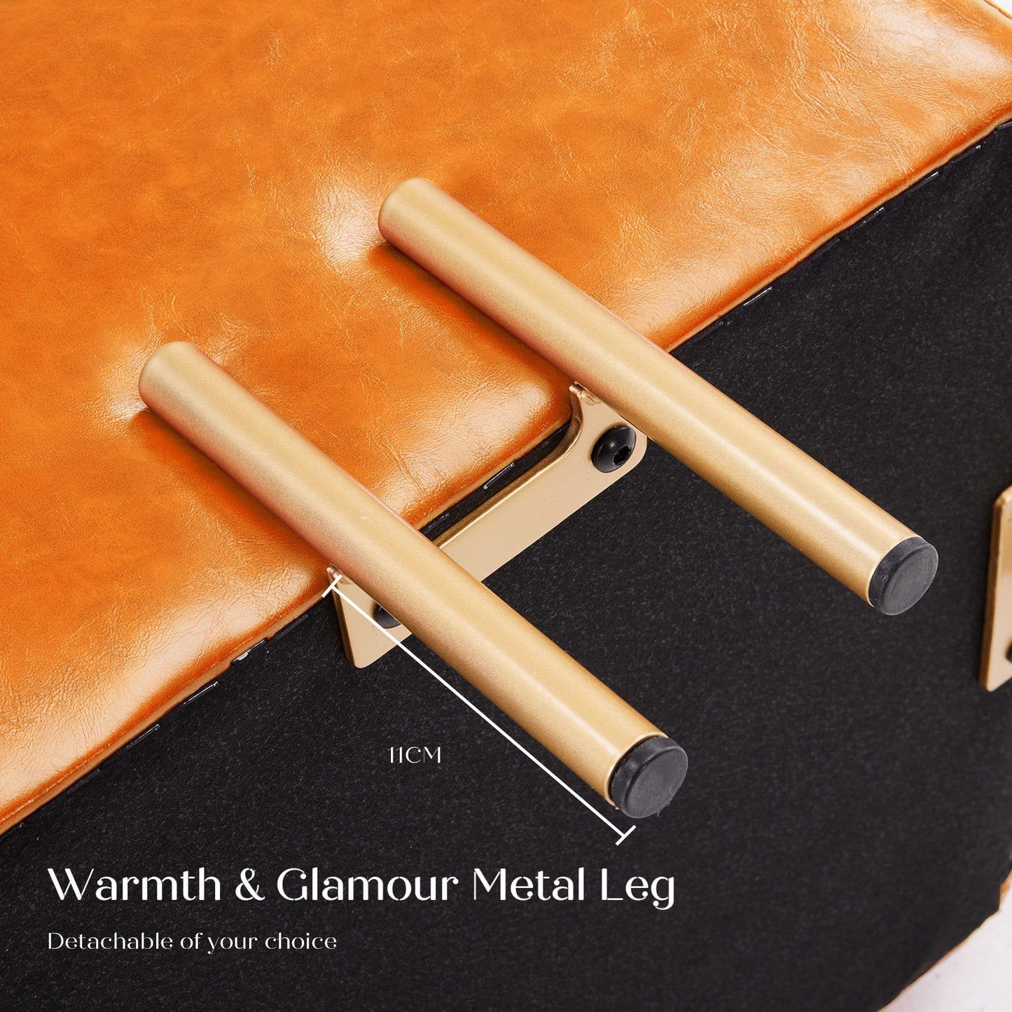 2X Storage Ottoman Foot Stool Cube Tuffet Seat 45cm PU Leather LIGHT BROWN - Cosy Abode