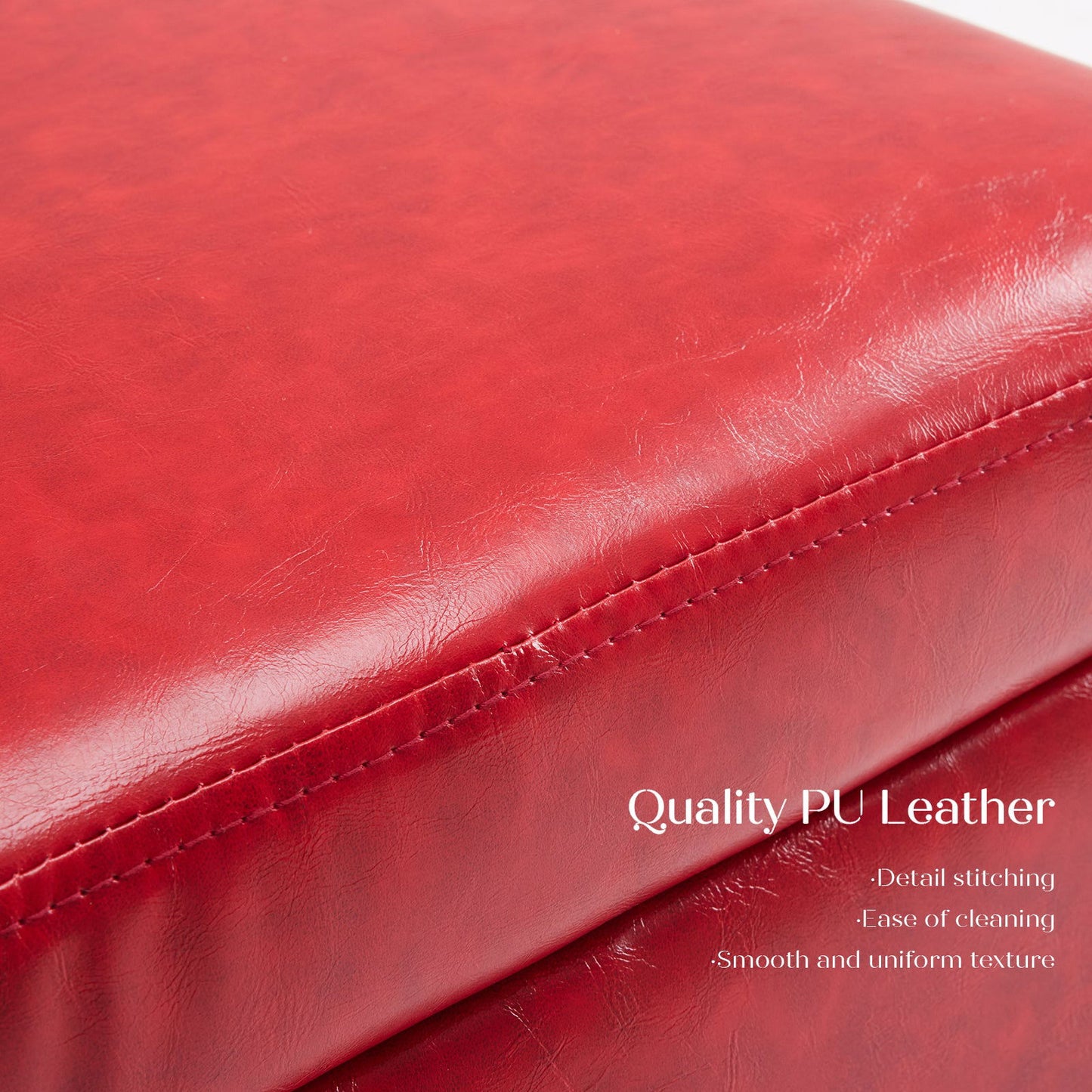 2X Storage Ottoman Foot Stool Cube Tuffet Seat 45cm PU Leather RED - Cosy Abode