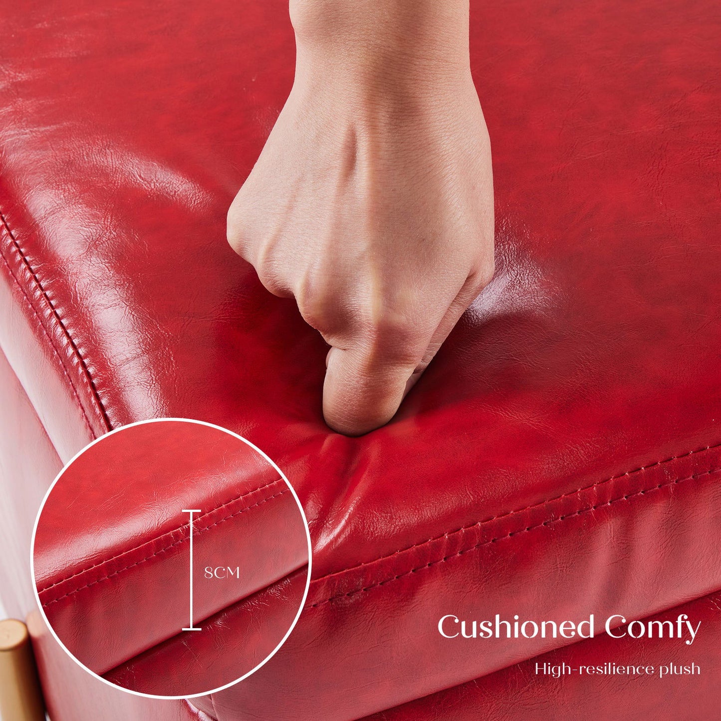 2X Storage Ottoman Foot Stool Cube Tuffet Seat 45cm PU Leather RED - Cosy Abode