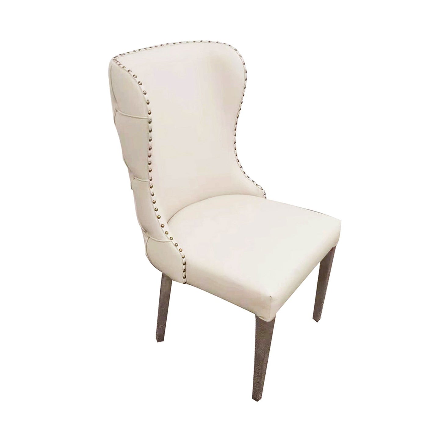 2X Studded Dining Chairs PU Beige & Silver Frame - Cosy Abode