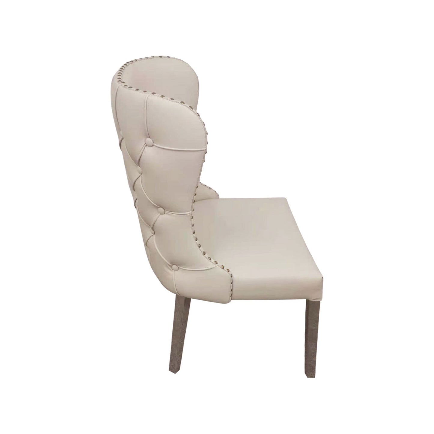 2X Studded Dining Chairs PU Beige & Silver Frame - Cosy Abode