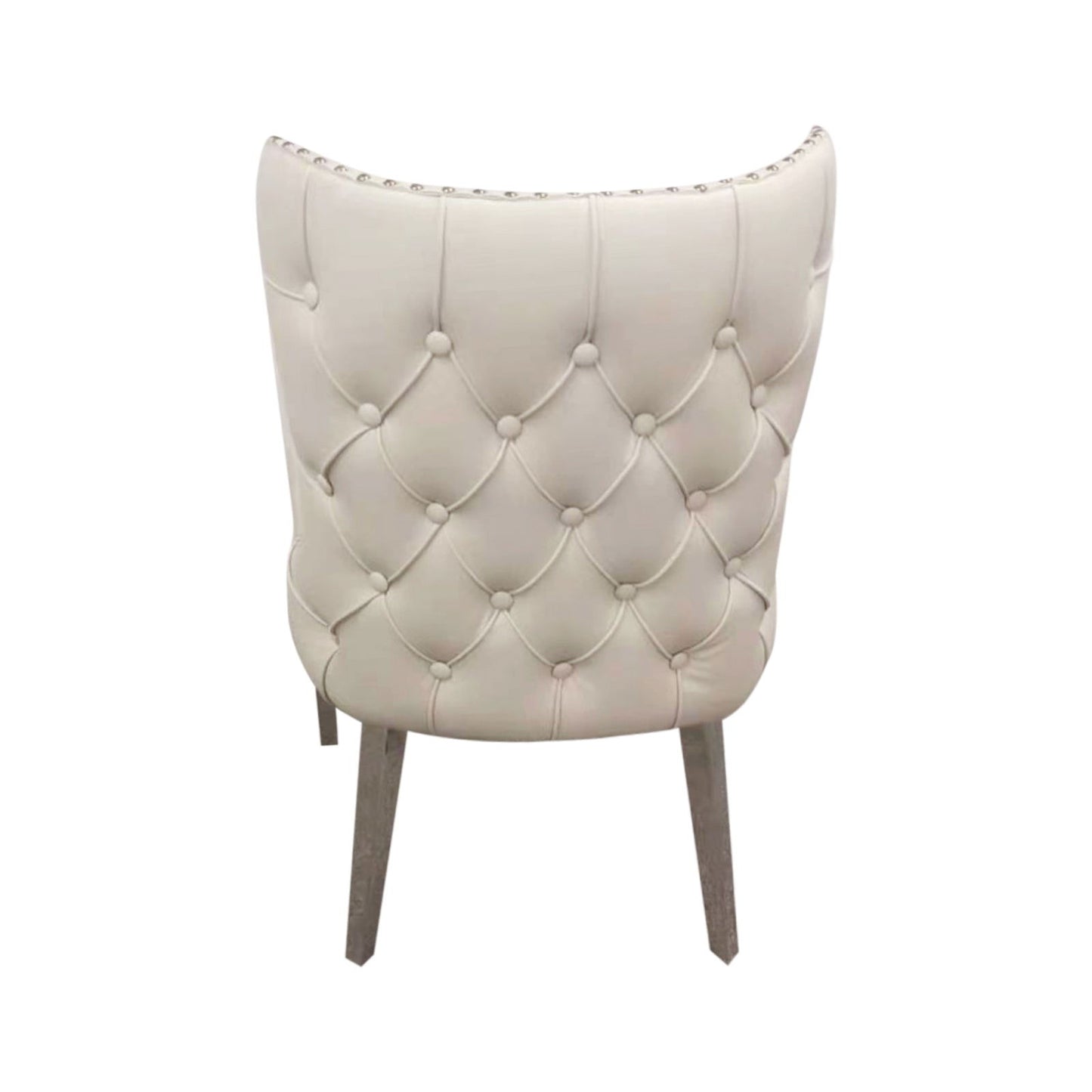 2X Studded Dining Chairs PU Beige & Silver Frame - Cosy Abode