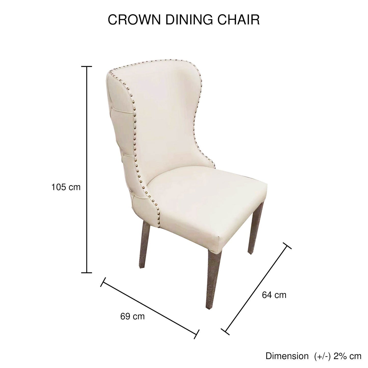 2X Studded Dining Chairs PU Beige & Silver Frame - Cosy Abode
