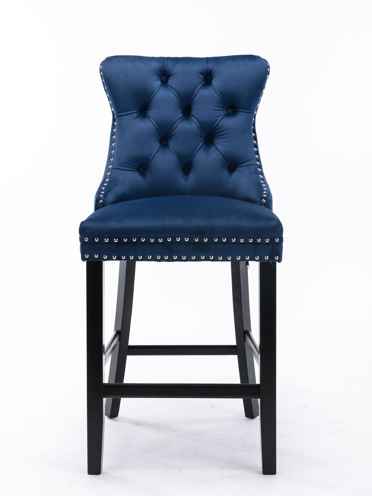 2X Velvet Bar Stools with Studs Trim Wooden Legs Tufted Dining Chairs Kitchen - Cosy Abode