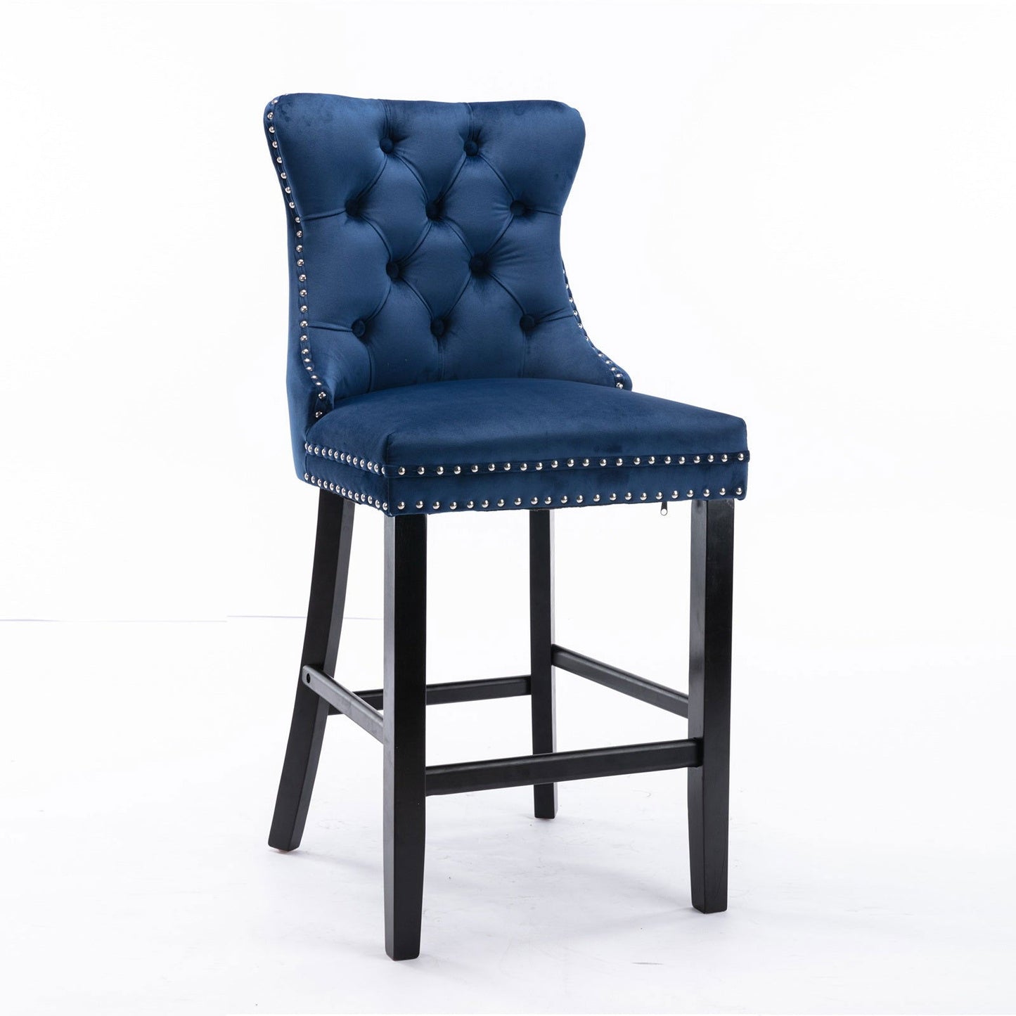 2X Velvet Bar Stools with Studs Trim Wooden Legs Tufted Dining Chairs Kitchen - Cosy Abode