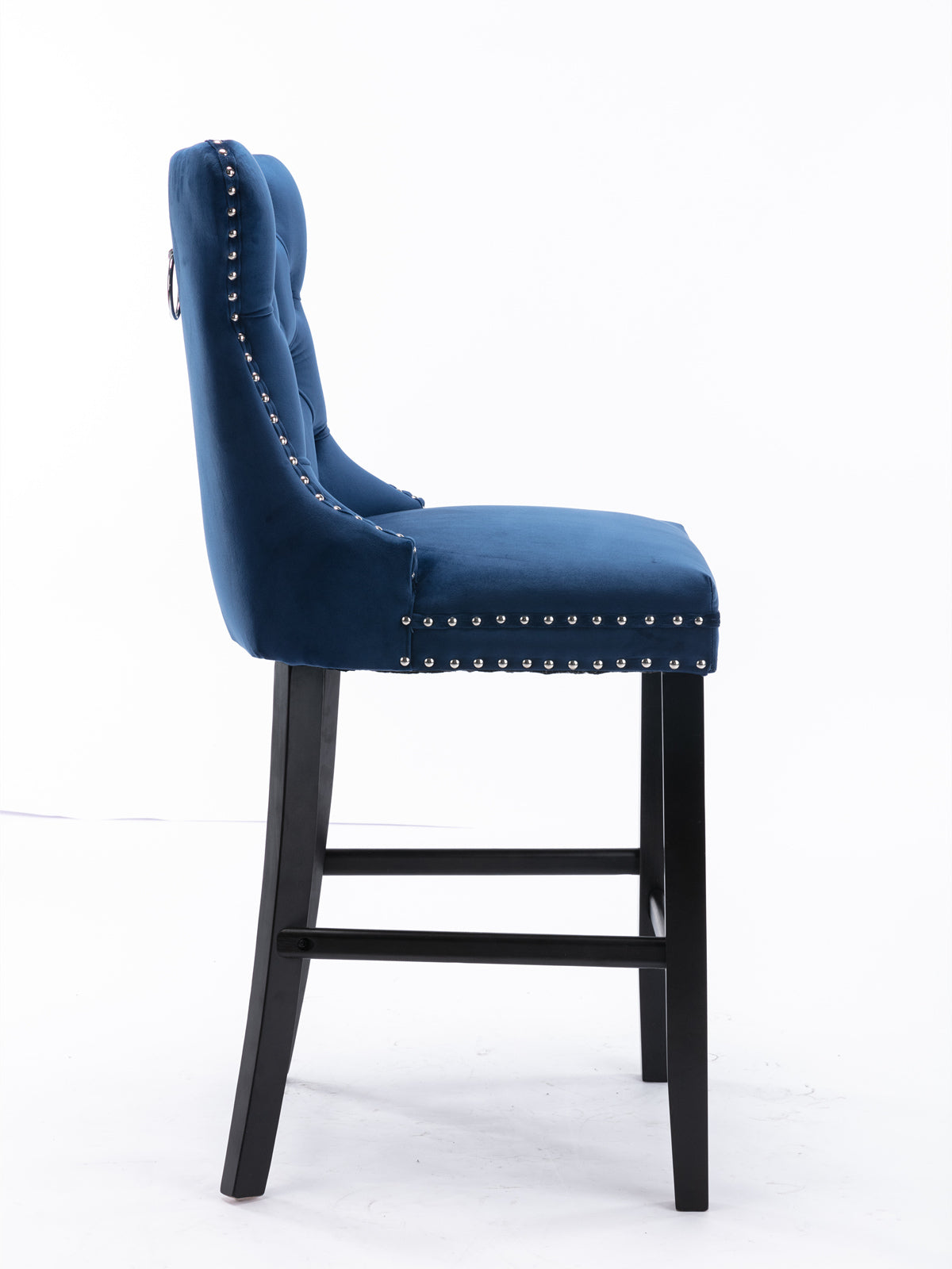 2X Velvet Bar Stools with Studs Trim Wooden Legs Tufted Dining Chairs Kitchen - Cosy Abode