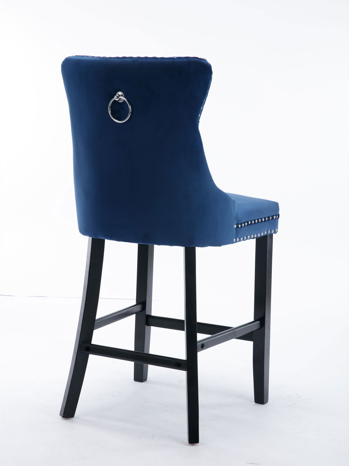 2X Velvet Bar Stools with Studs Trim Wooden Legs Tufted Dining Chairs Kitchen - Cosy Abode
