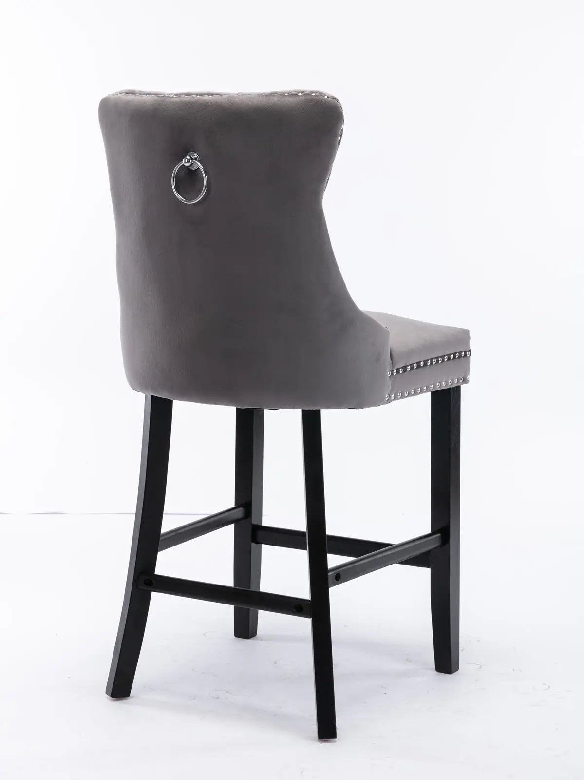 2X Velvet Bar Stools with Studs Trim Wooden Legs Tufted Dining Chairs Kitchen - Cosy Abode