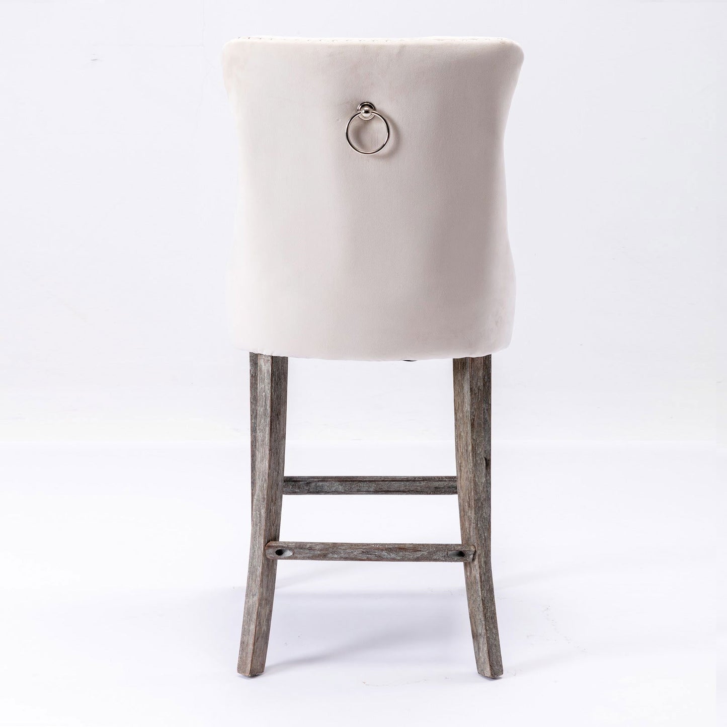 2X Velvet Bar Stools with Studs Trim Wooden Legs Tufted Dining Chairs Kitchen - Cosy Abode