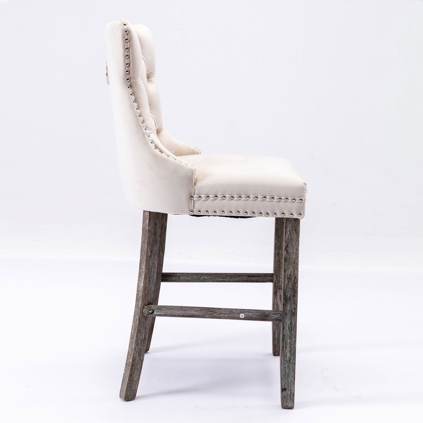 2X Velvet Bar Stools with Studs Trim Wooden Legs Tufted Dining Chairs Kitchen - Cosy Abode