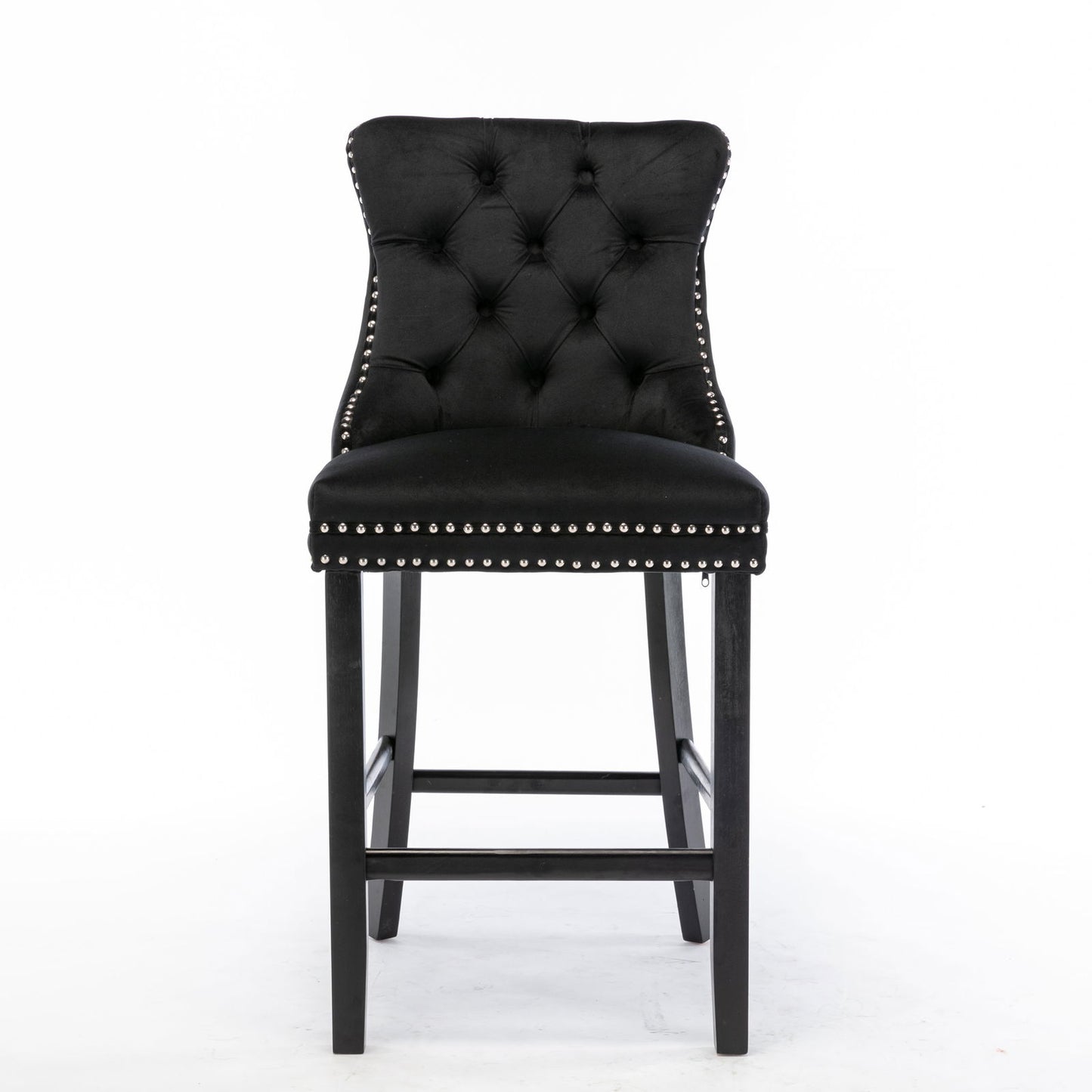2X Velvet Bar Stools with Studs Trim Wooden Legs Tufted Dining Chairs Kitchen - Cosy Abode