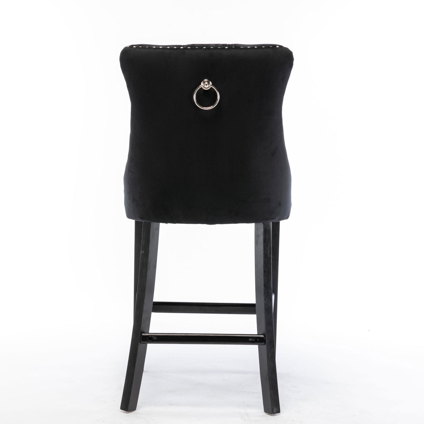 2X Velvet Bar Stools with Studs Trim Wooden Legs Tufted Dining Chairs Kitchen - Cosy Abode