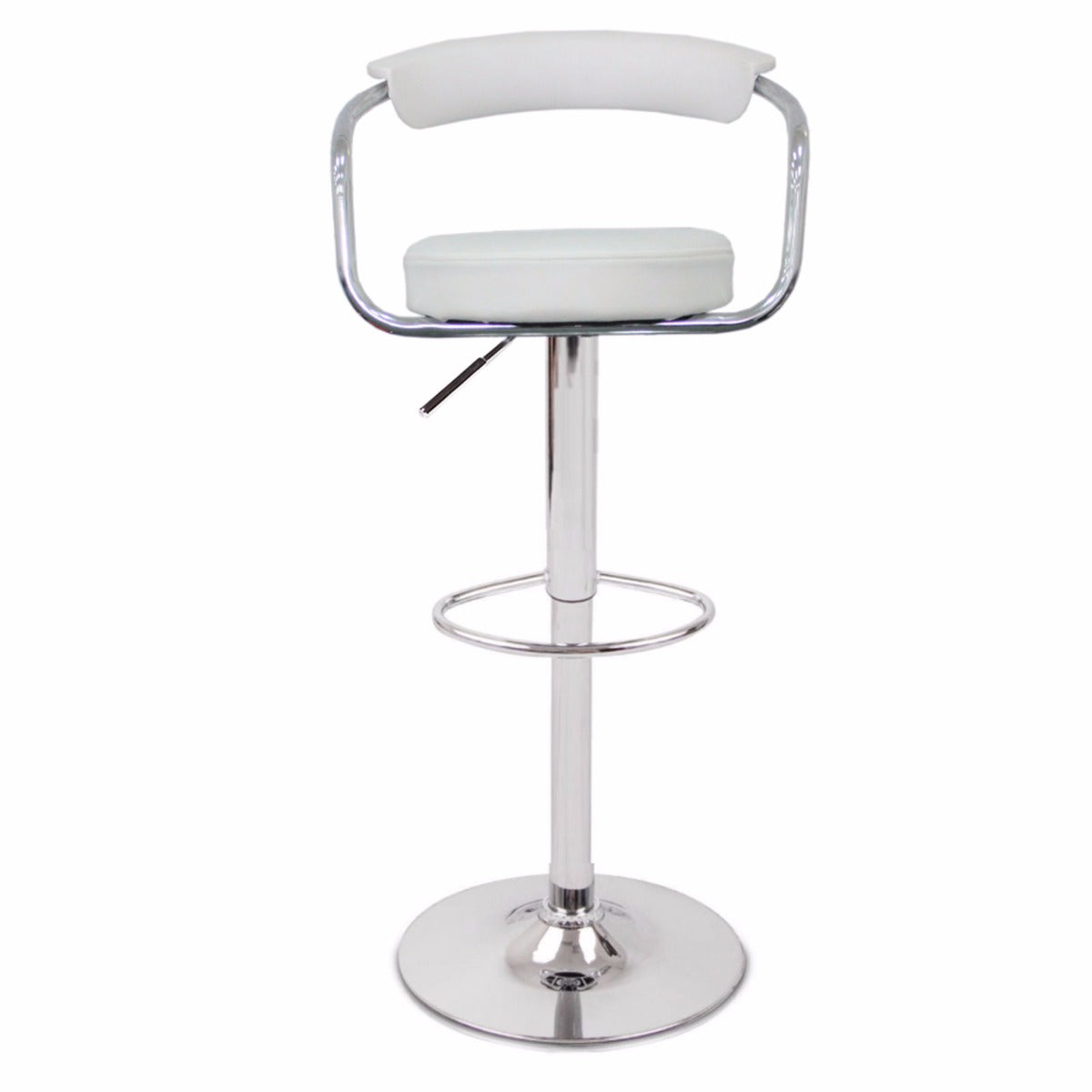 2X White Bar Stools Faux Leather High Back Adjustable Crome Base Gas Lift Swivel Chairs - Cosy Abode