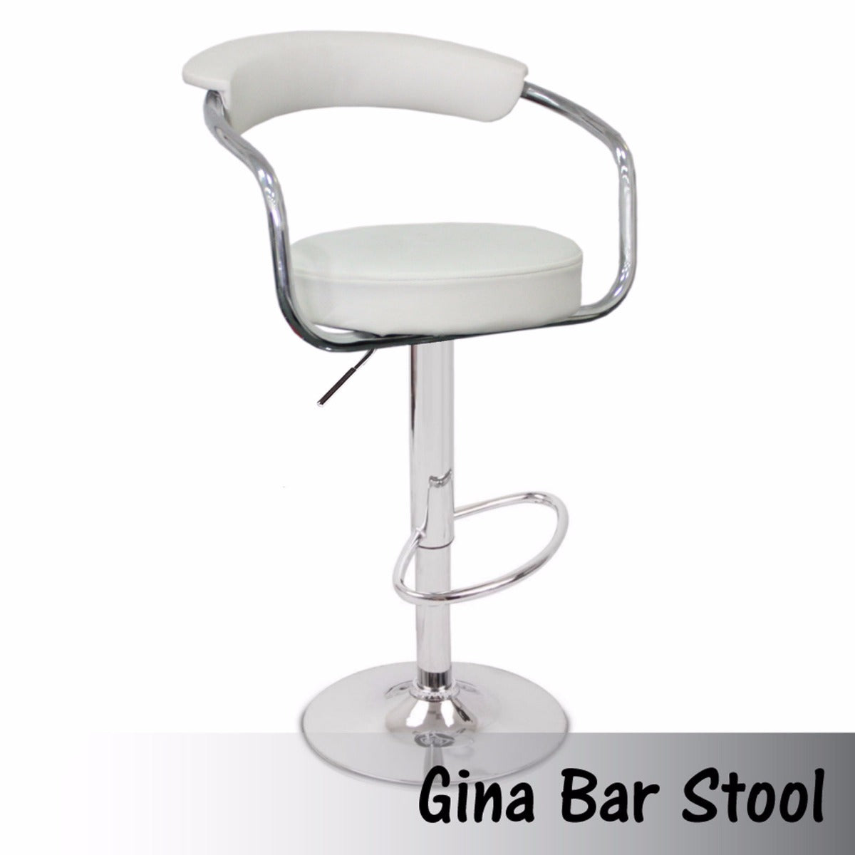2X White Bar Stools Faux Leather High Back Adjustable Crome Base Gas Lift Swivel Chairs - Cosy Abode