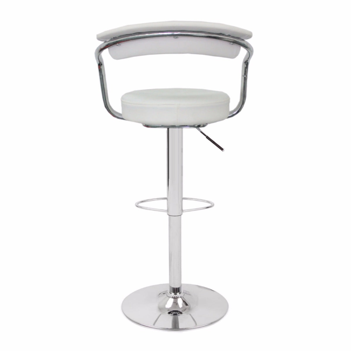 2X White Bar Stools Faux Leather High Back Adjustable Crome Base Gas Lift Swivel Chairs - Cosy Abode