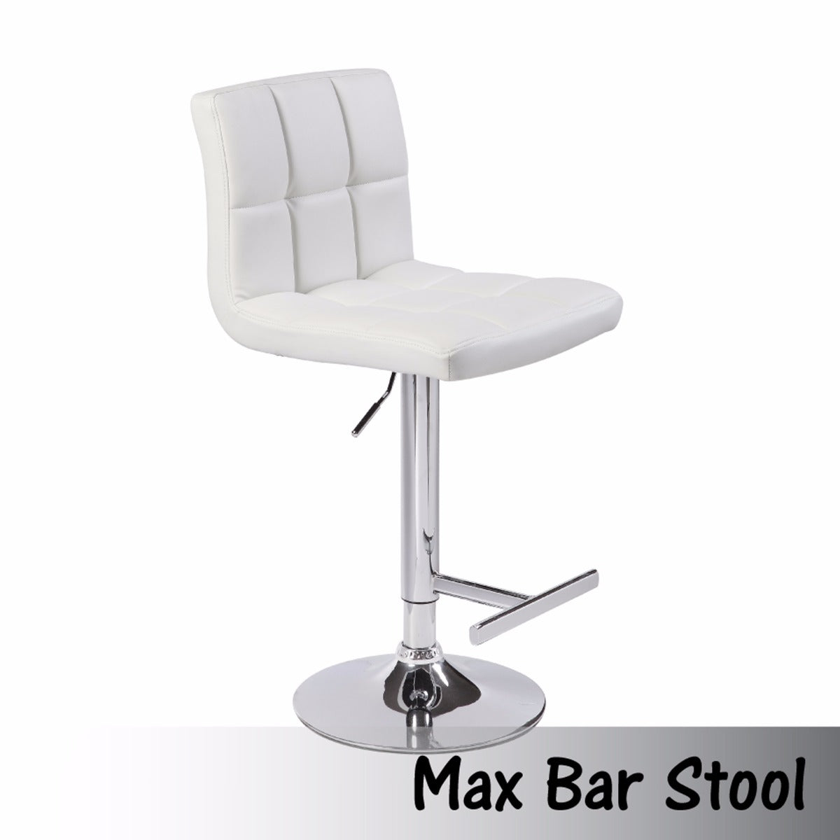 2X White Bar Stools Faux Leather Mid High Back Adjustable Crome Base Gas Lift Swivel Chairs - Cosy Abode