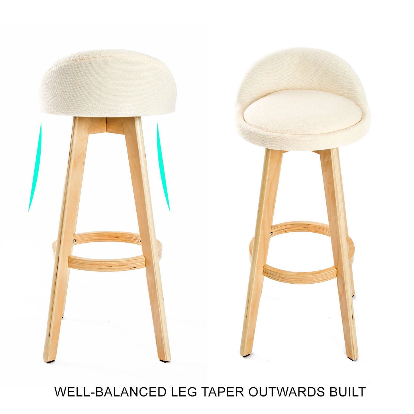 2X Wood Bar Stool Dining Chair Fabric LEILA 72cm BEIGE - Cosy Abode