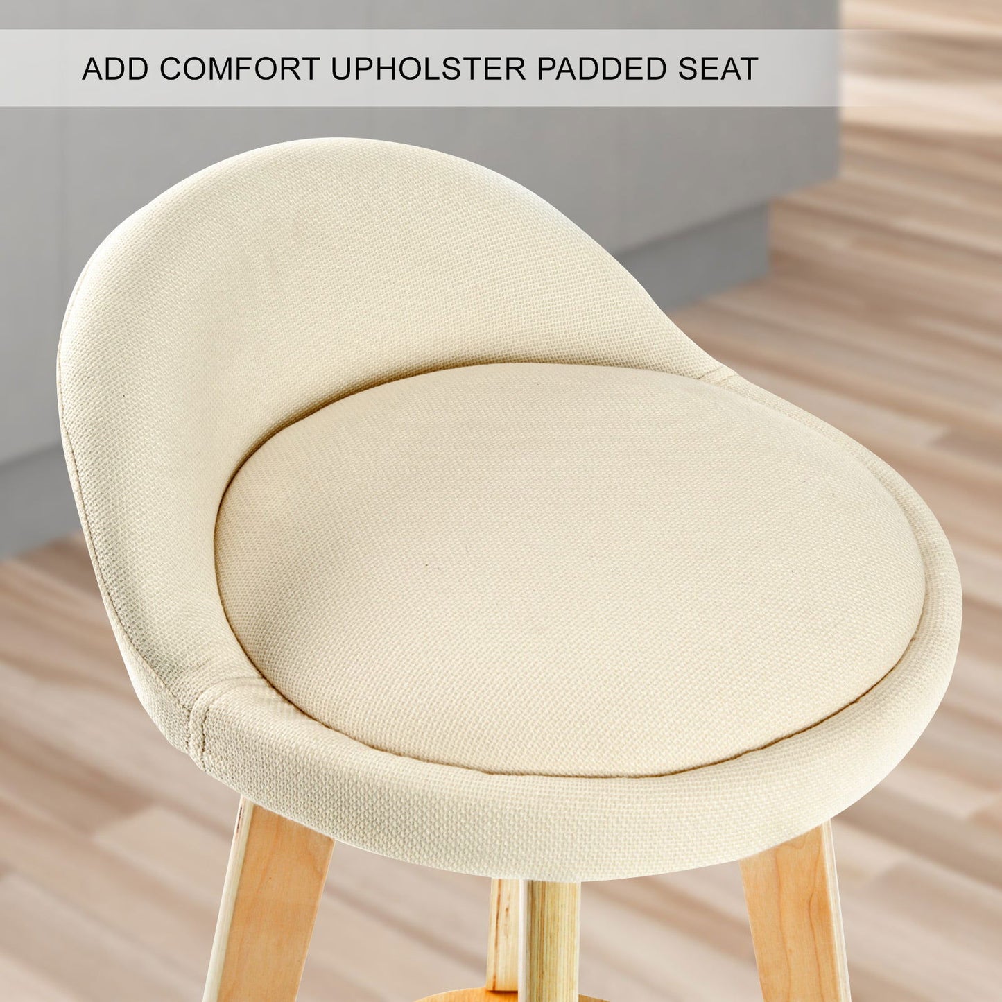 2X Wood Bar Stool Dining Chair Fabric LEILA 72cm BEIGE - Cosy Abode