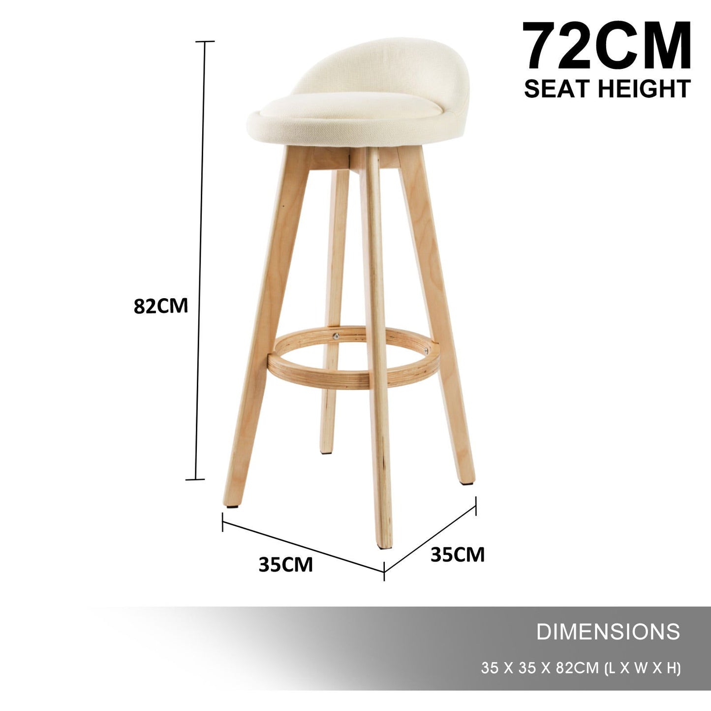 2X Wood Bar Stool Dining Chair Fabric LEILA 72cm BEIGE - Cosy Abode