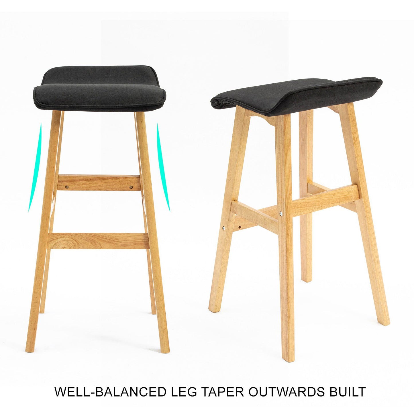 2X Wooden Bar Stool Dining Chair Fabric DARA 73cm BLACK - Cosy Abode