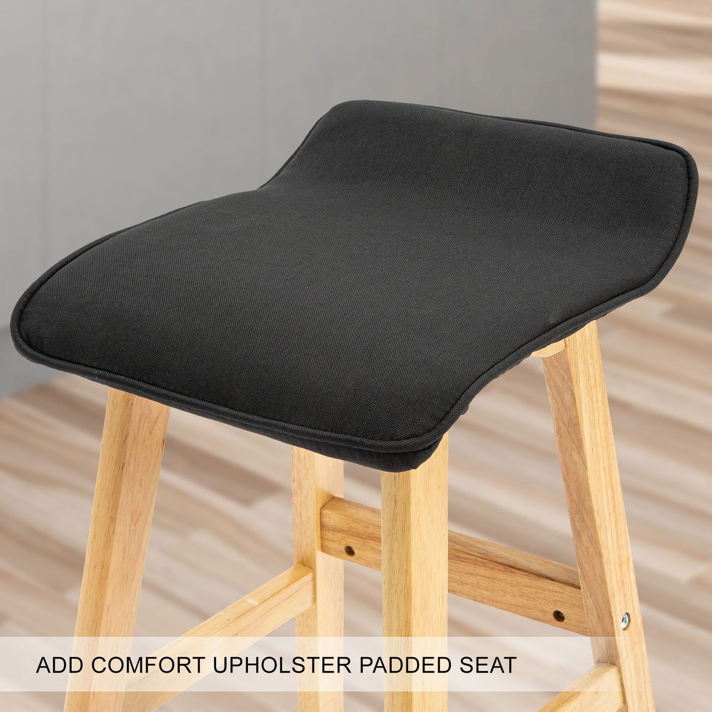 2X Wooden Bar Stool Dining Chair Fabric DARA 73cm BLACK - Cosy Abode