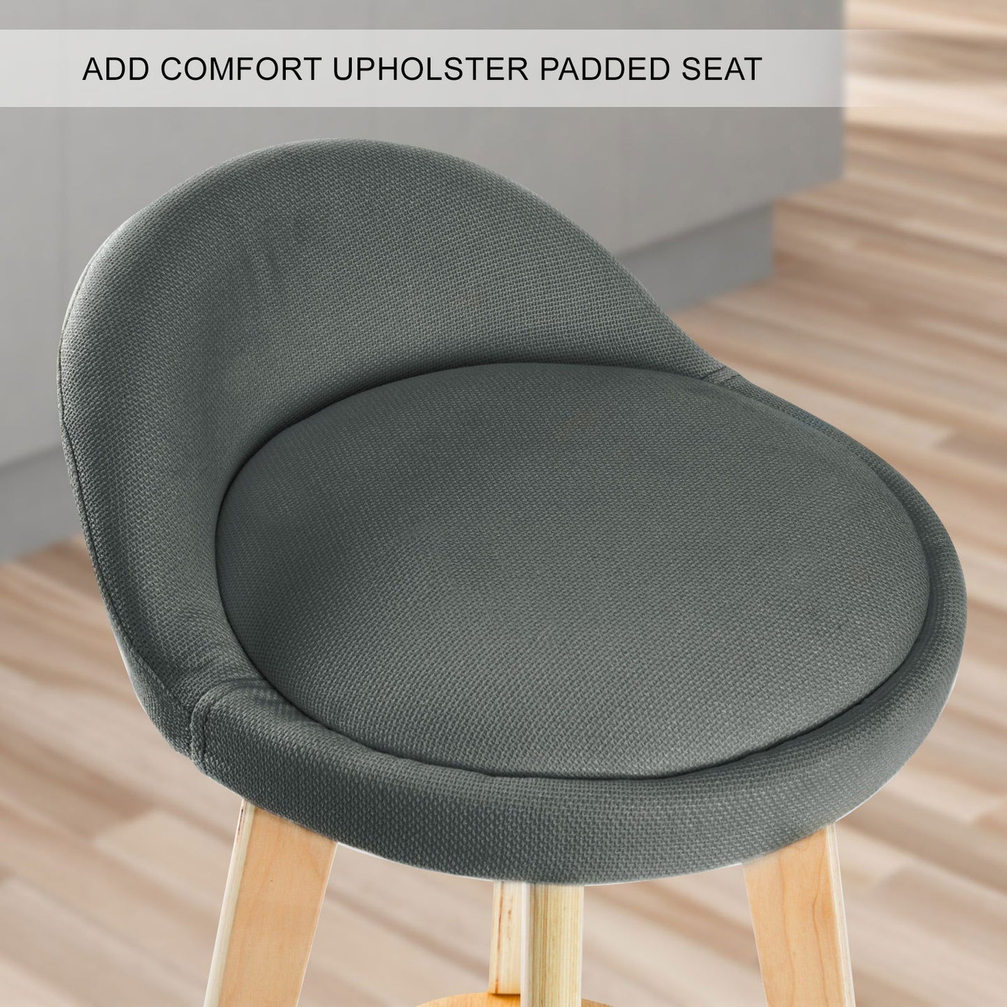 2X Wooden Bar Stool Dining Chair Fabric LEILA 72cm GREY - Cosy Abode