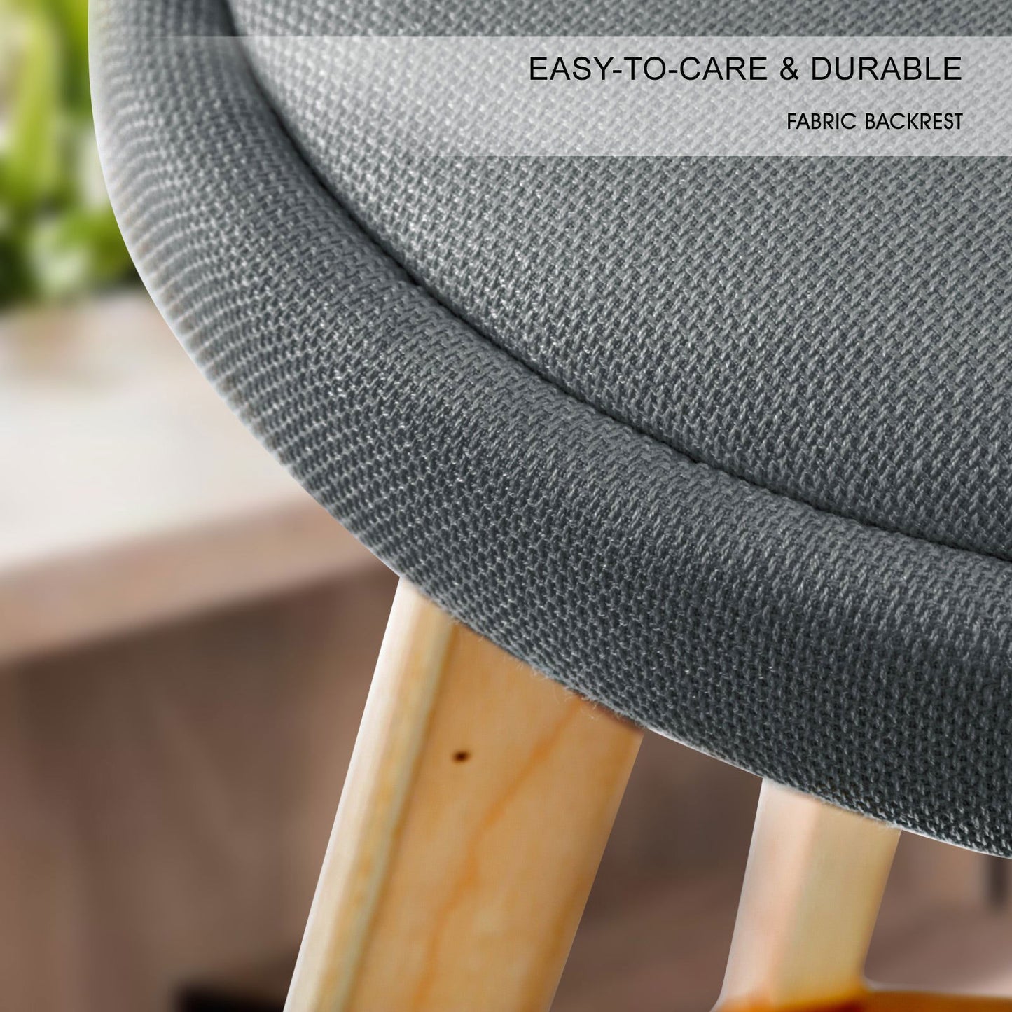 2X Wooden Bar Stool Dining Chair Fabric LEILA 72cm GREY - Cosy Abode