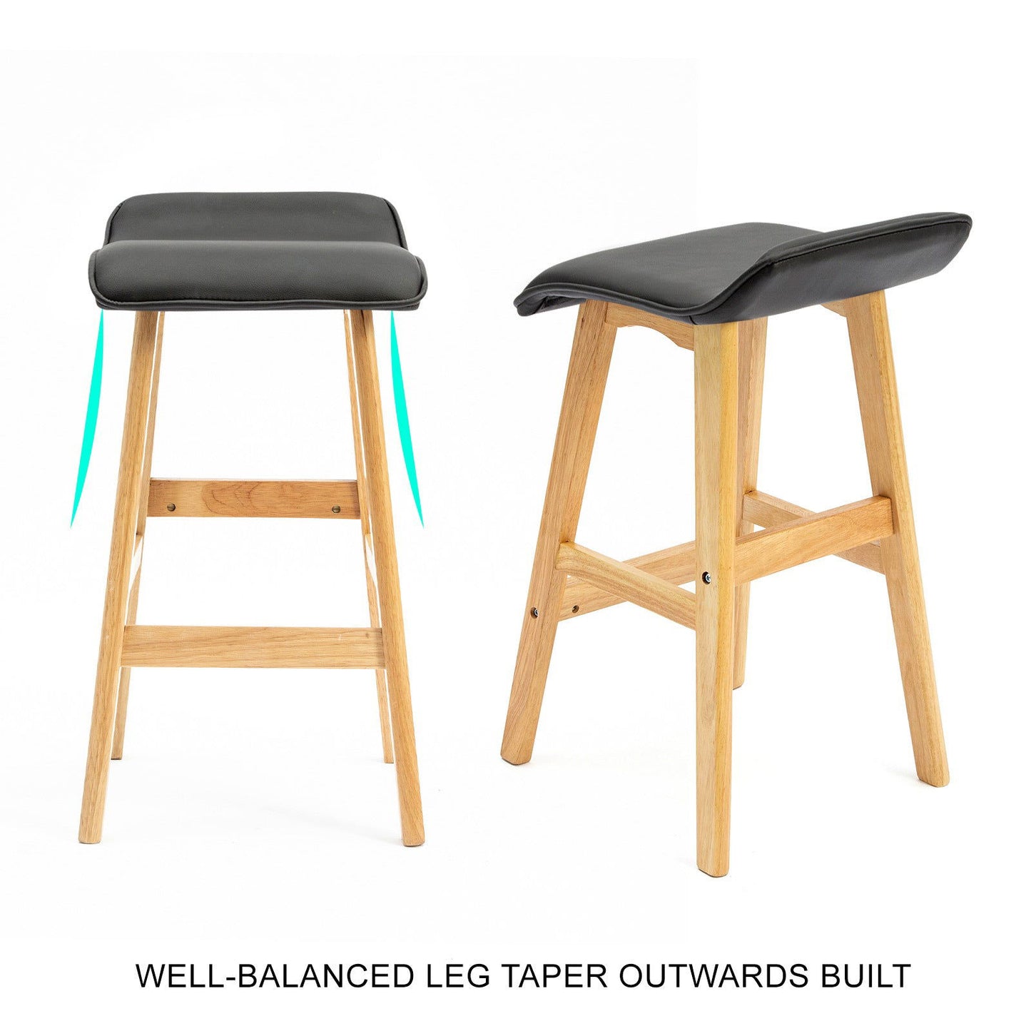 2X Wooden Bar Stool Dining Chair Leather DARA 65cm BLACK - Cosy Abode