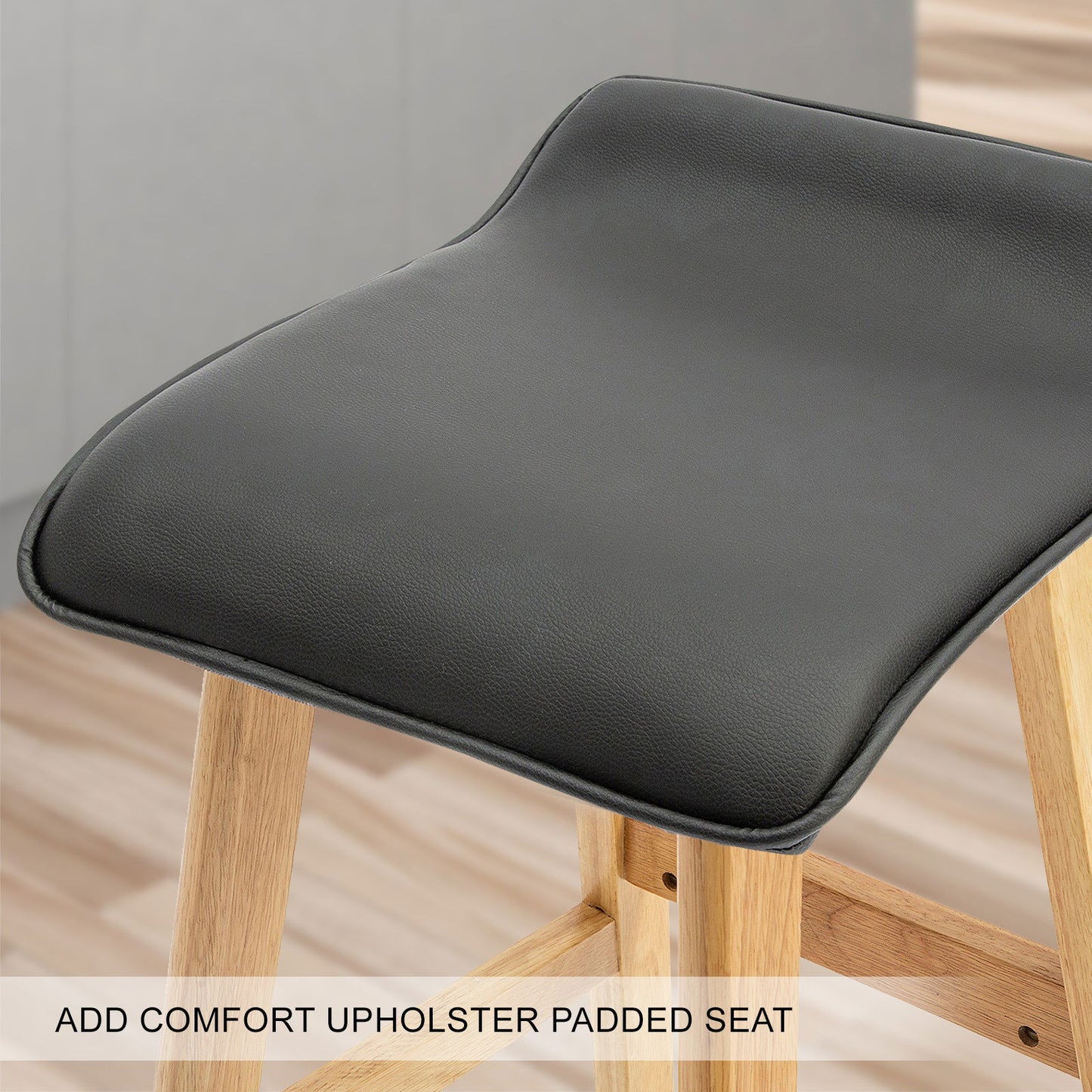 2X Wooden Bar Stool Dining Chair Leather DARA 65cm BLACK - Cosy Abode